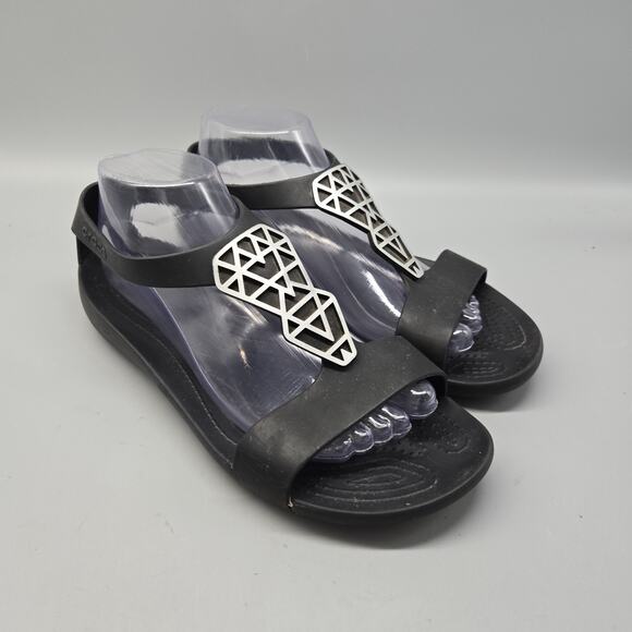 Crocs Womens Sz 9 Serena Sexi Sandals Diamond Embellished Black Thong Slingback - Picture 4 of 11